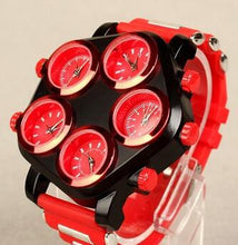 Load image into Gallery viewer, mens sports wristwatch five Time Zone silicone man watches quartz Street Punk Hip hop Large dial creative Locomotive men's watch