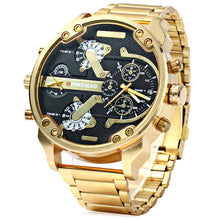 Load image into Gallery viewer, Big Watch Men Luxury Golden Steel Watchband Men's Quartz Watches Dual Time Zone Military Relogio Masculino Casual Clock Man XFCS