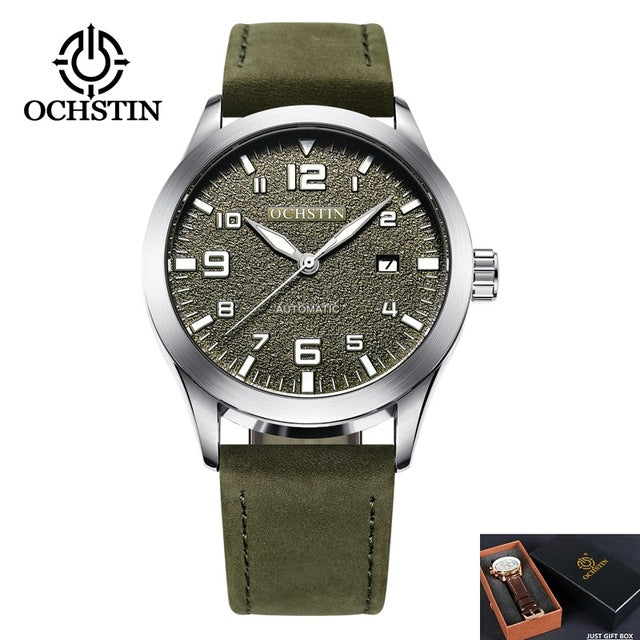 OCHSTIN Man Mechanical Pilot Wrist Watches For Men Luxury Casual Self Winding Leather Mechanic Male Clock Date relogio masculino