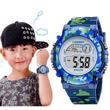 Load image into Gallery viewer, Navy Blue Camouflage Kids Watches LED Colorful Flash Digital Waterproof Clock For Boys Girls Date Week Creative Children&#39;s Watch
