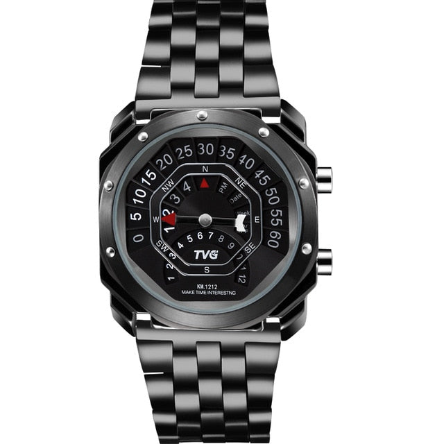 TVG Mens New Square Watch Compass Hiking Mountaineering Watch Full Steel Waterproof LED Watch Men Watch Naviforce Sport Watches