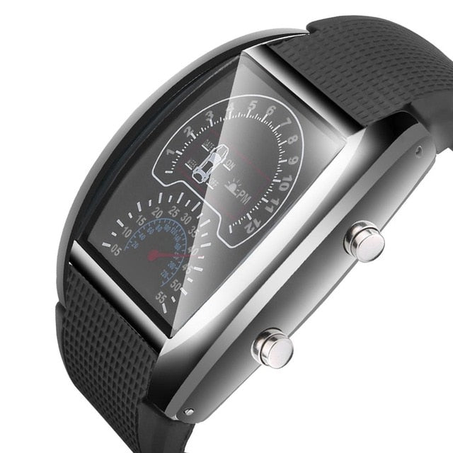 2019 New Fashion Creative Men's Fashion LED Light Flash Turbo Speedometer Sports Car Dial Decorative Meter Watch Zegarek #D
