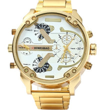 Load image into Gallery viewer, Big Watch Men Luxury Golden Steel Watchband Men&#39;s Quartz Watches Dual Time Zone Military Relogio Masculino Casual Clock Man XFCS
