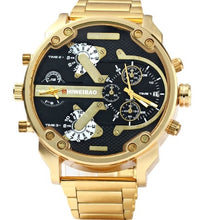 Load image into Gallery viewer, Big Watch Men Luxury Golden Steel Watchband Men&#39;s Quartz Watches Dual Time Zone Military Relogio Masculino Casual Clock Man XFCS

