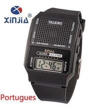 Load image into Gallery viewer, Simple Old Men and Women Talking Watch Speak Spanish Portugues Electronic Digital Sports WristWatches For The Blind People Elder
