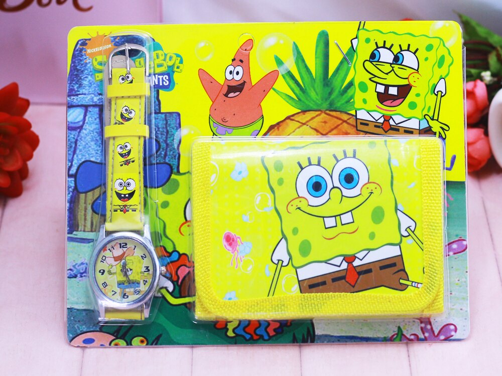 2018 new Cartoon Spongebob kids Sets watch and wallet purse wrist quartz Christmas Children gift Cartoon watcift Cartoon watches